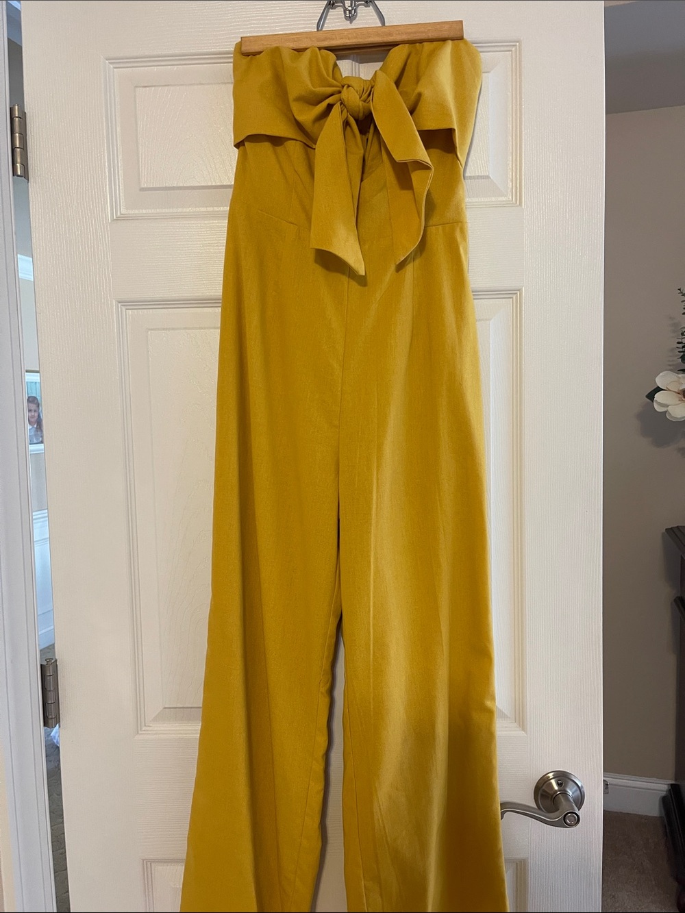 Lulu's Strapless Tie-Front Wide-Leg Jumpsuit — Mustard